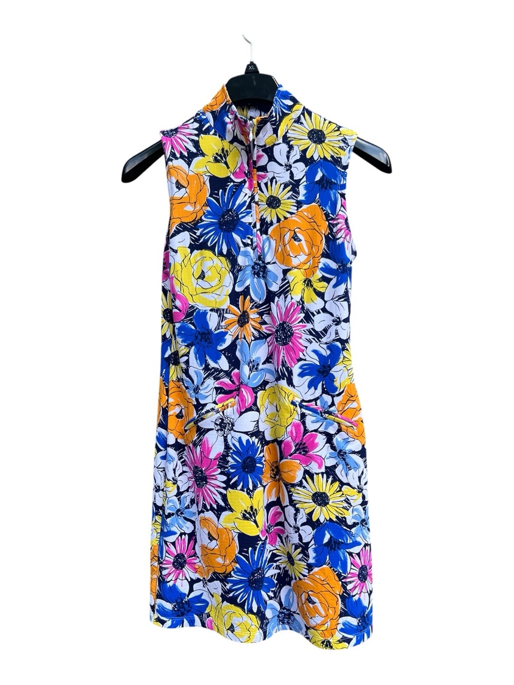 IBKUL Sleeveless Floral Golf Dress Multicolor Colorful Mock Neck Size Small
